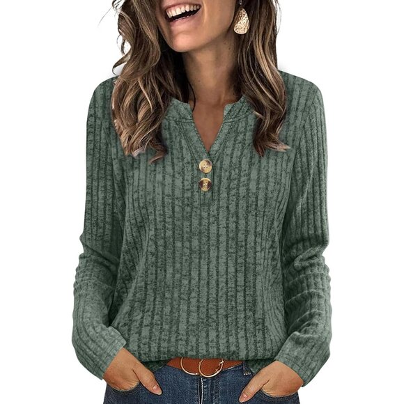 Tops - Womens Lightweight V Neck Sweater Long Sleeve Casual Tops for Fall